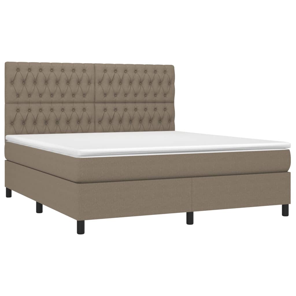 Krevet box spring s madracem LED smeđesivi 180x200 cm tkanina