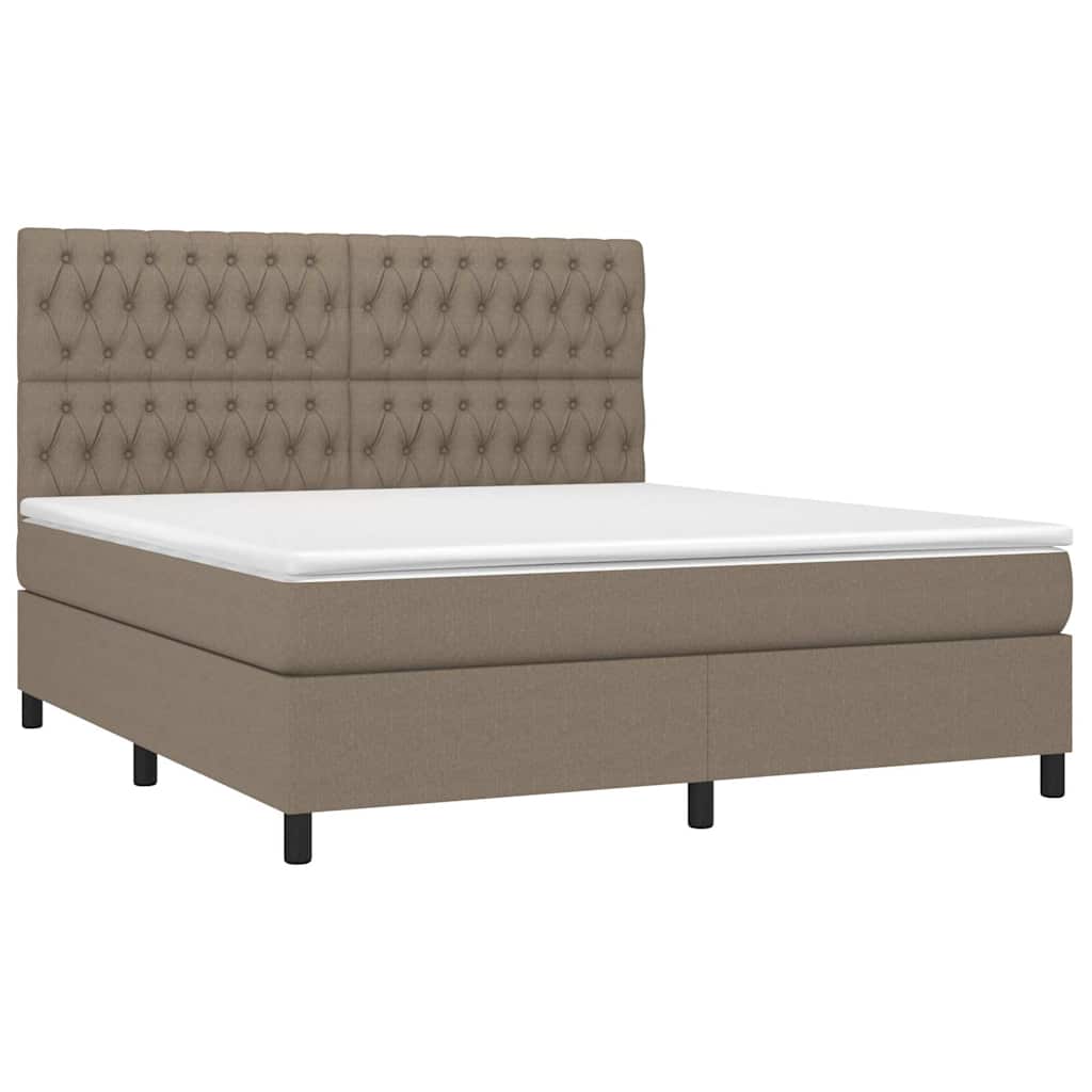 Krevet box spring s madracem LED smeđesivi 180x200 cm tkanina