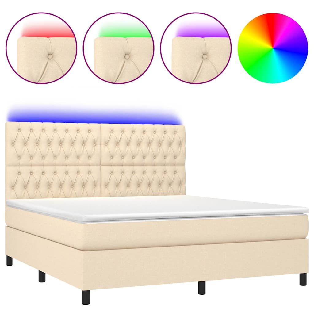 Krevet box spring s madracem LED krem 180x200 cm od tkanine
