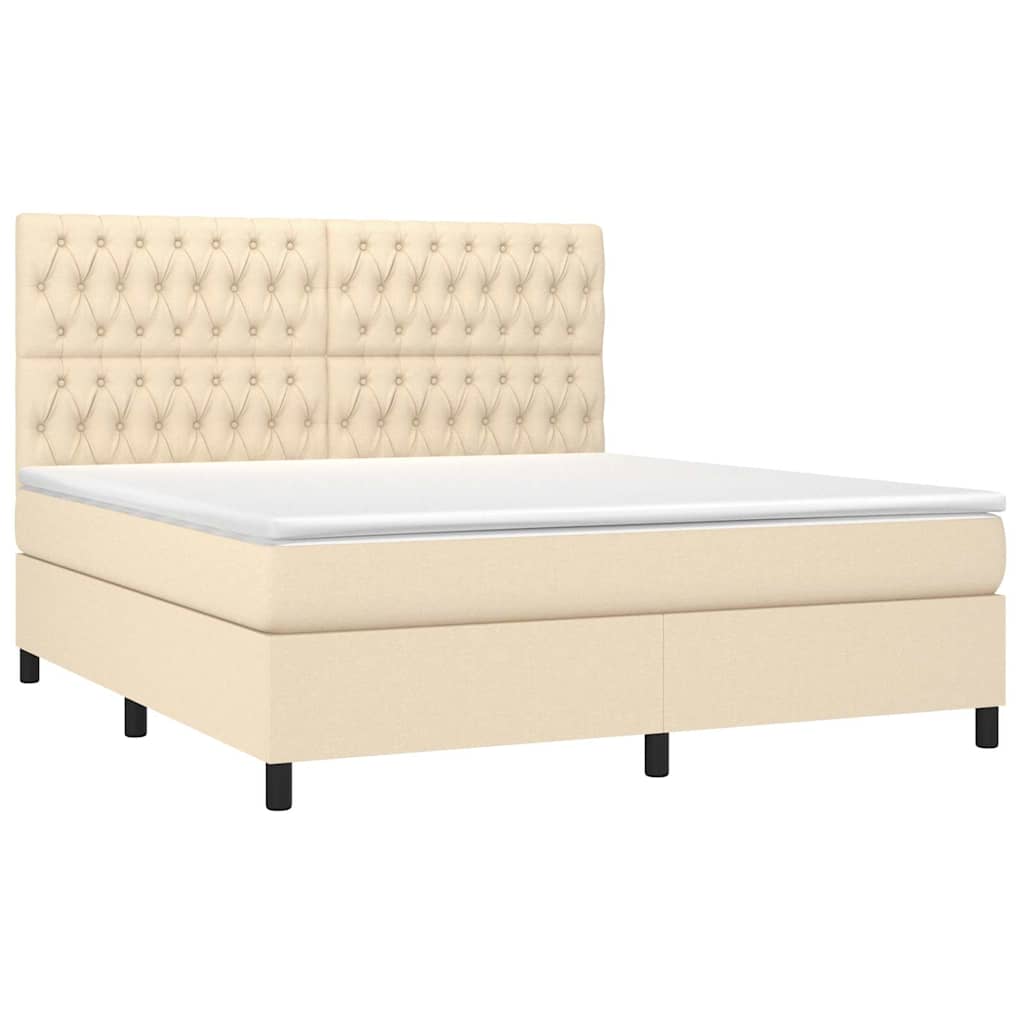 Krevet box spring s madracem LED krem 180x200 cm od tkanine