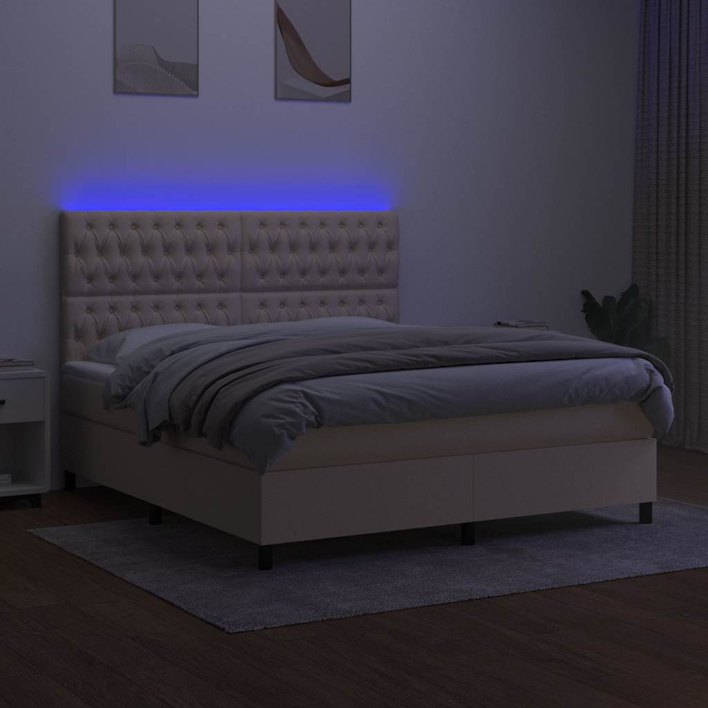 Krevet box spring s madracem LED krem 180x200 cm od tkanine