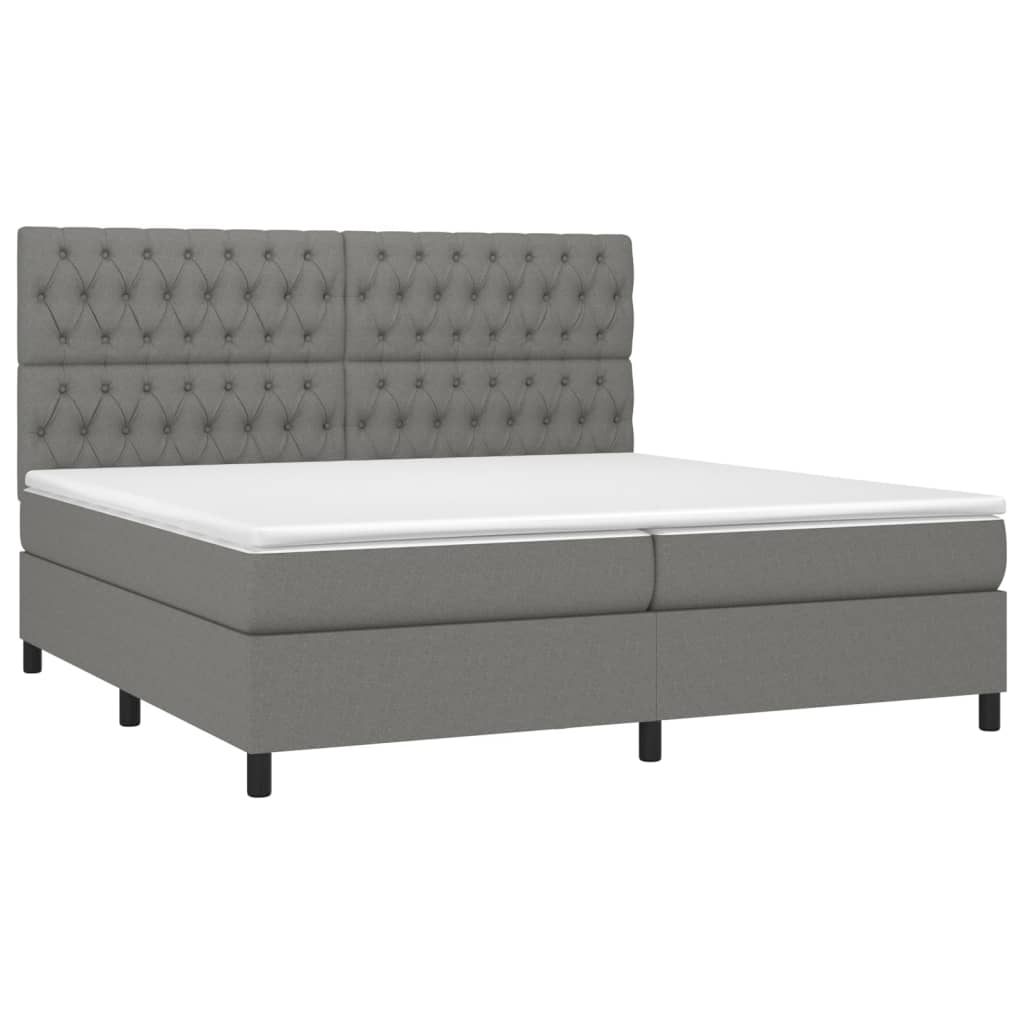 Krevet box spring s madracem LED tamnosivi 200x200 cm tkanina