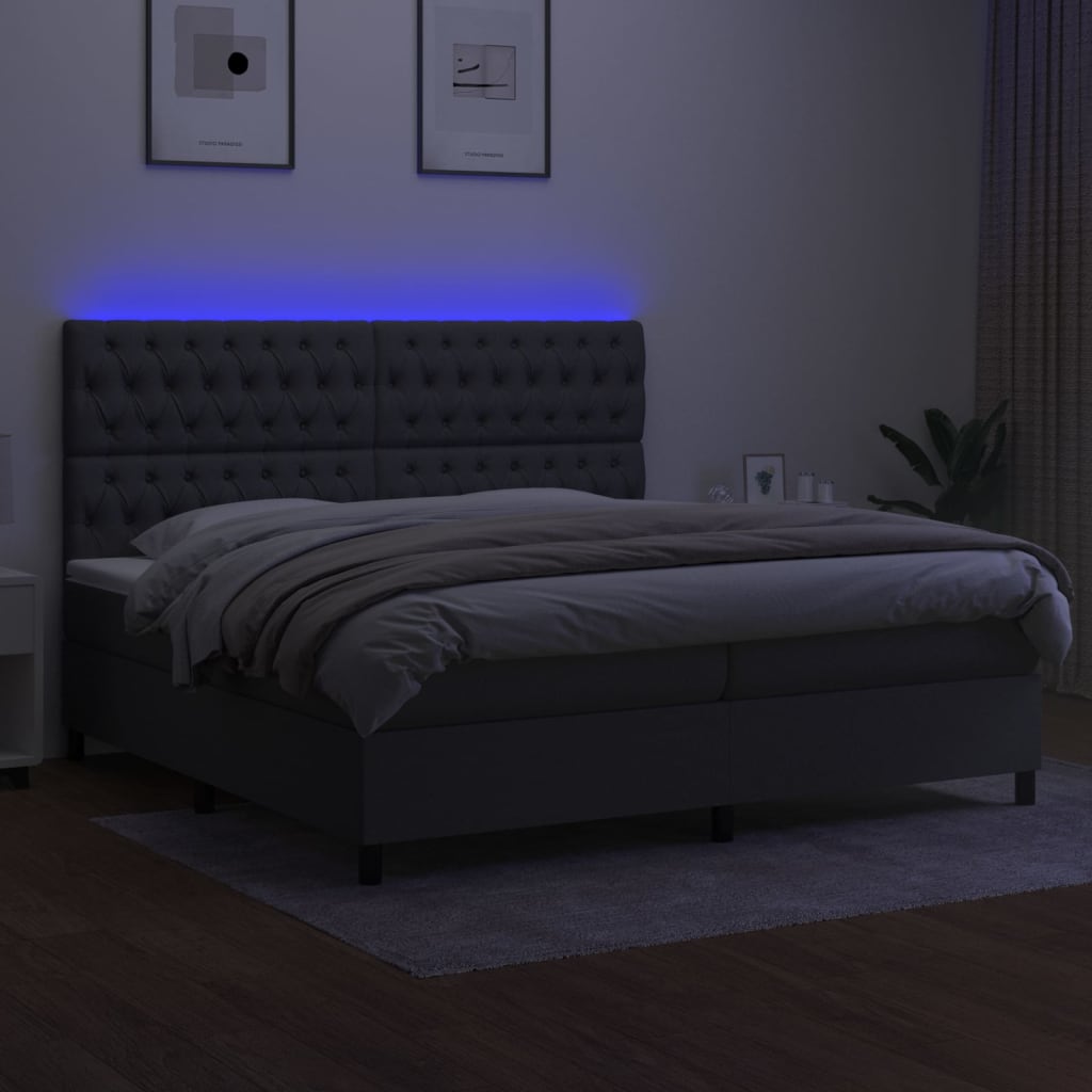 Krevet box spring s madracem LED tamnosivi 200x200 cm tkanina