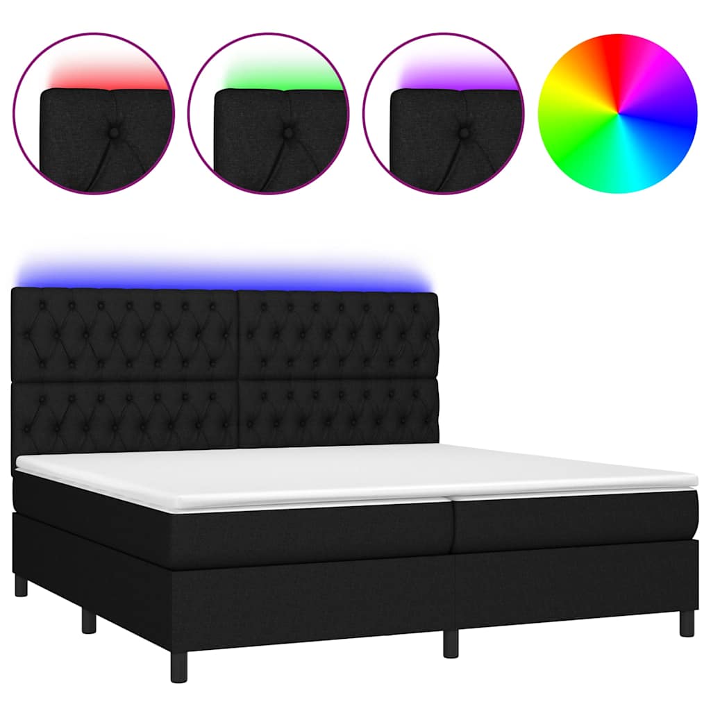 Krevet box spring s madracem LED crni 200x200 cm od tkanine