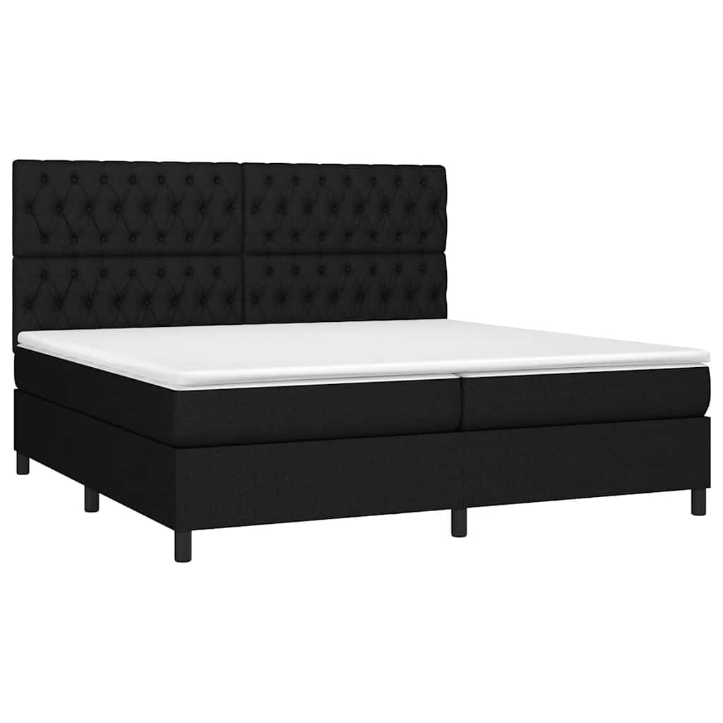 Krevet box spring s madracem LED crni 200x200 cm od tkanine