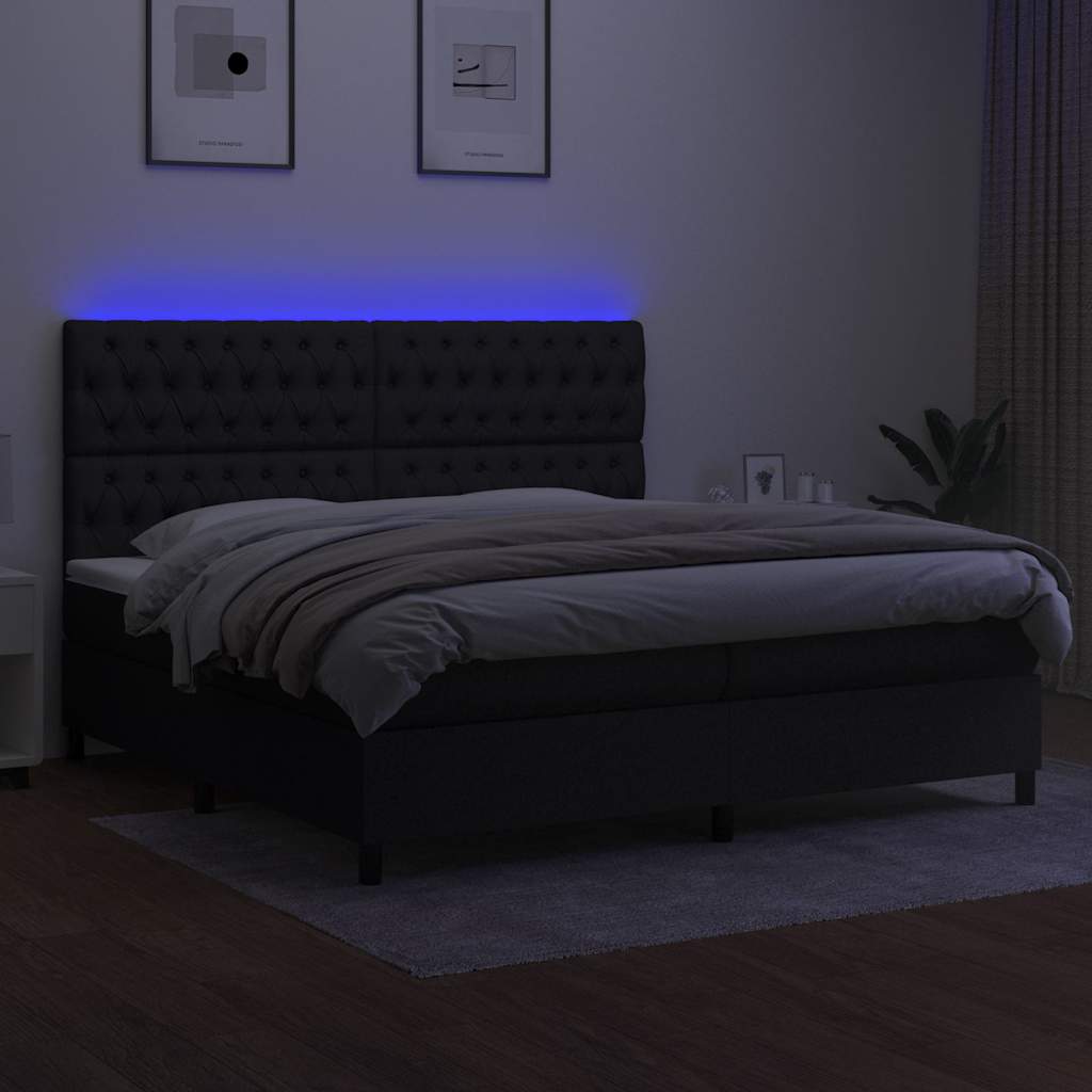 Krevet box spring s madracem LED crni 200x200 cm od tkanine