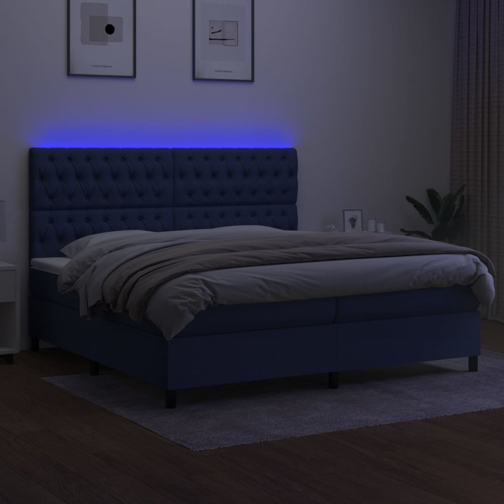 Krevet box spring s madracem LED plavi 200x200 cm od tkanine