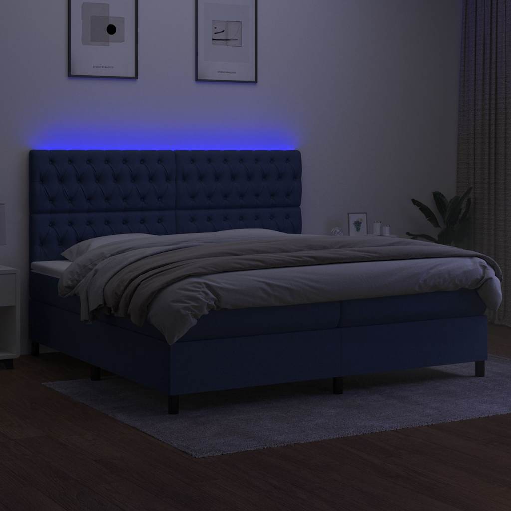 Krevet box spring s madracem LED plavi 200x200 cm od tkanine