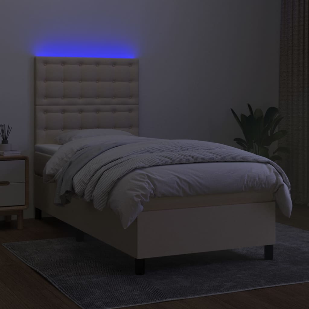 Krevet box spring s madracem LED krem 80 x 200 cm od tkanine