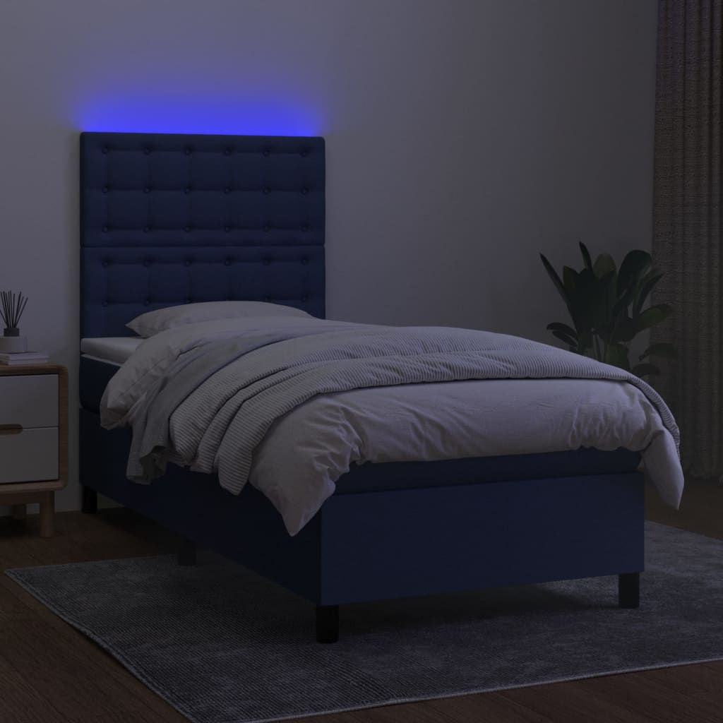 Krevet box spring s madracem LED plavi 90x190 cm od tkanine