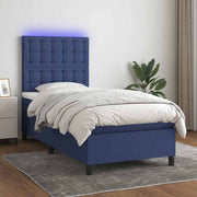 Krevet box spring s madracem LED plavi 90x190 cm od tkanine