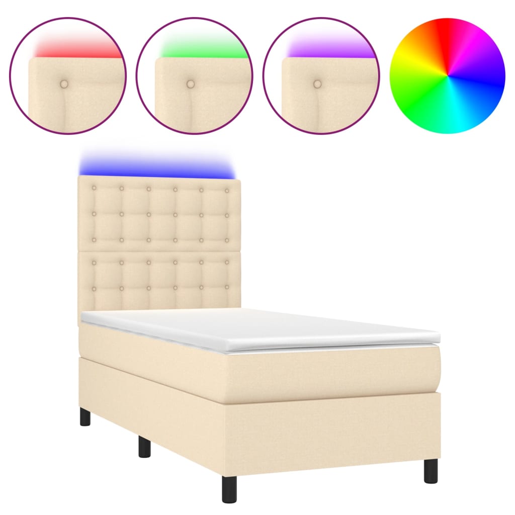 Krevet box spring s madracem LED krem 90x200 cm od tkanine