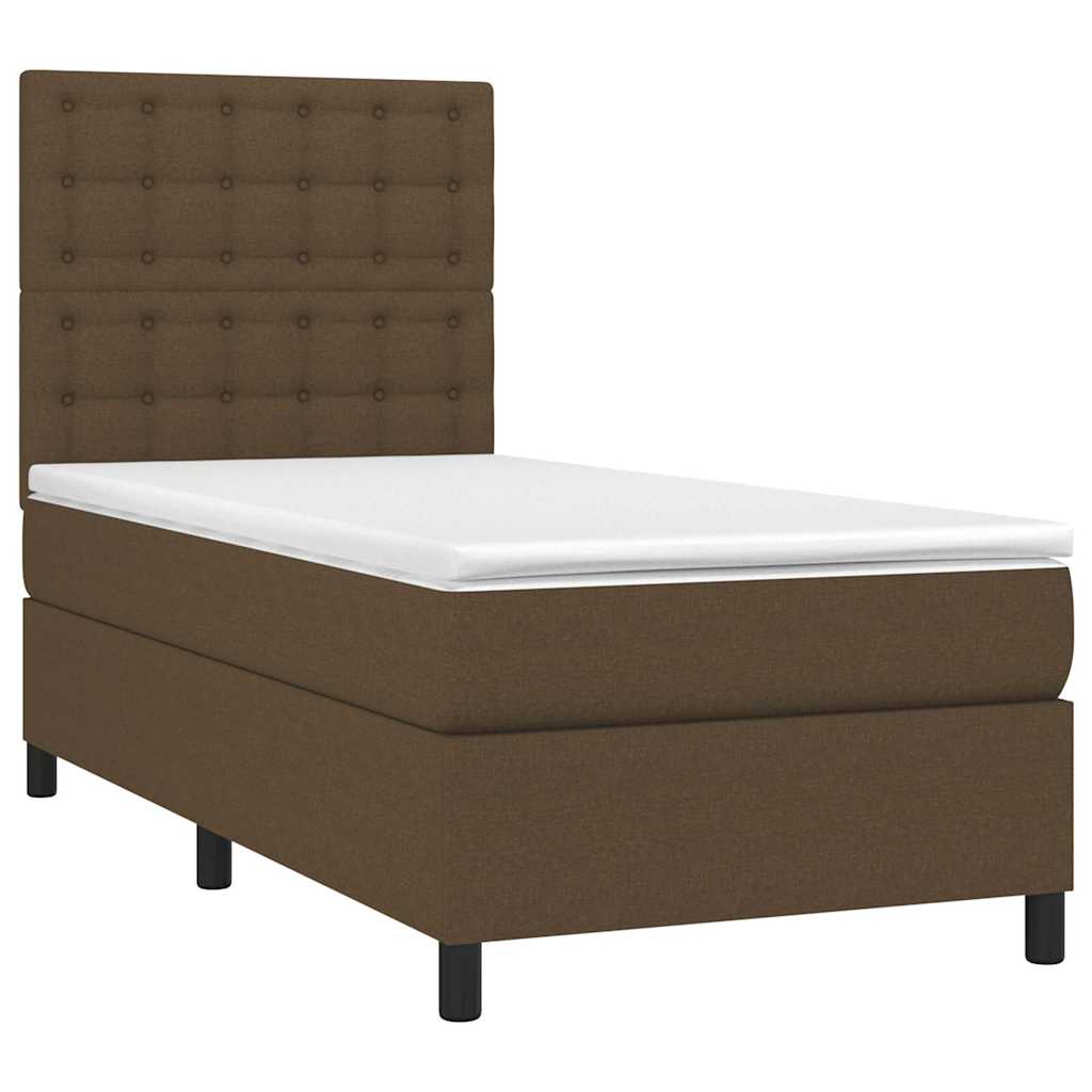 Krevet box spring s madracem LED tamnosmeđi 100x200 cm tkanina
