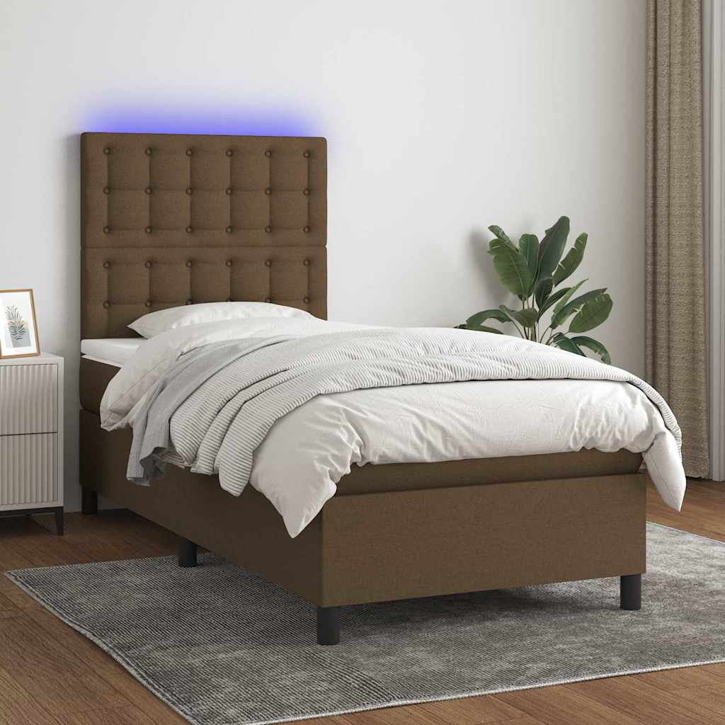 Krevet box spring s madracem LED tamnosmeđi 100x200 cm tkanina