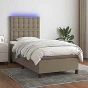 Krevet box spring s madracem LED smeđesivi 100x200 cm tkanina