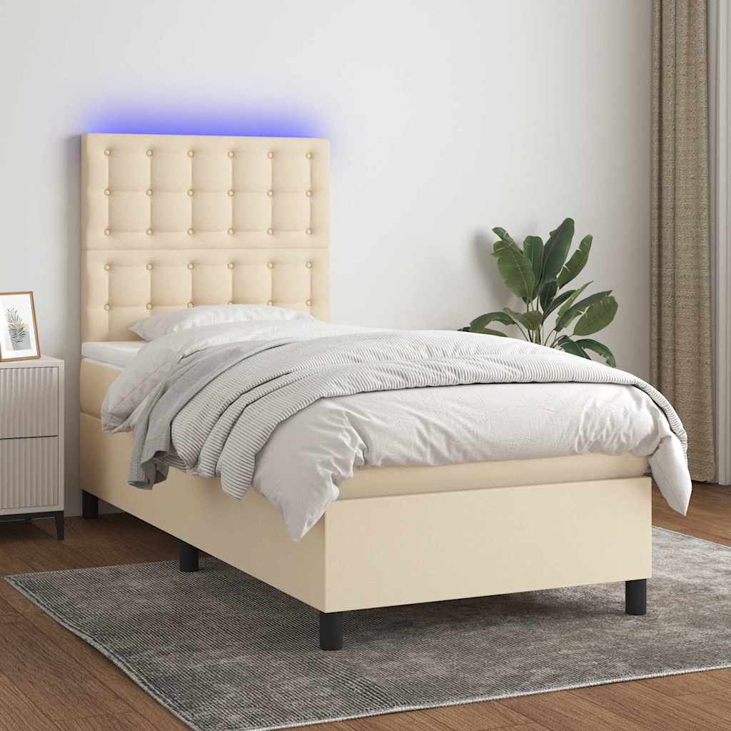 Krevet box spring s madracem LED krem 100x200 cm od tkanine