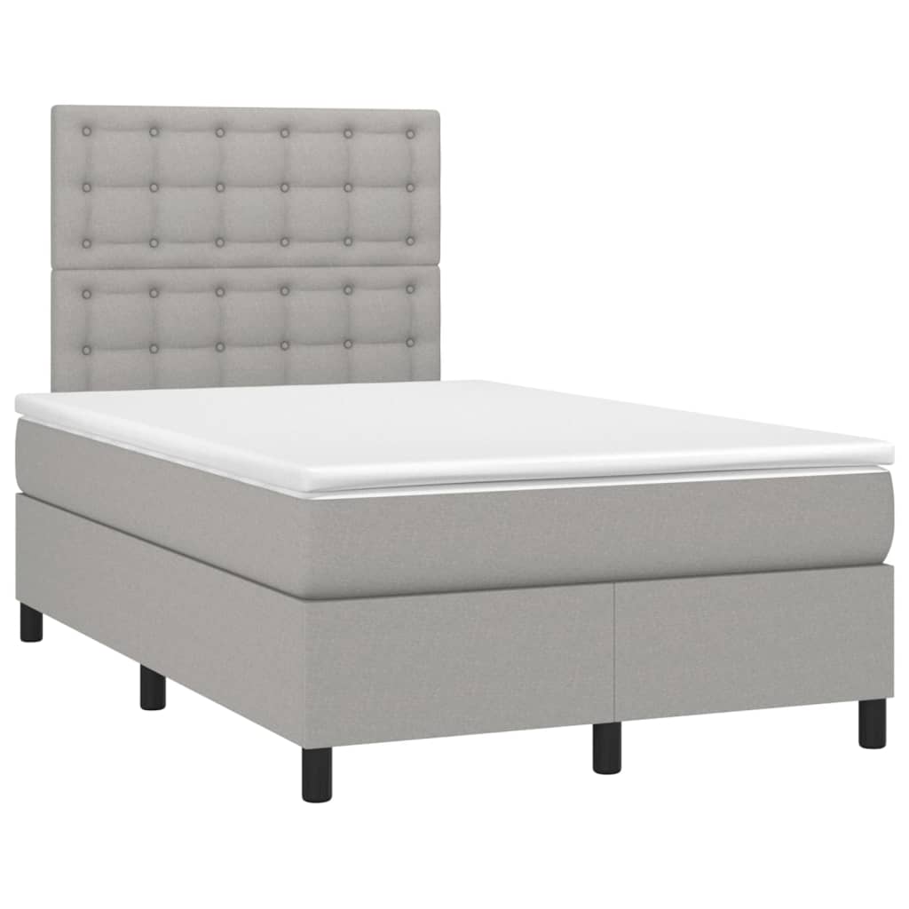 Krevet box spring s madracem LED svjetlosivi 120x200 cm tkanina