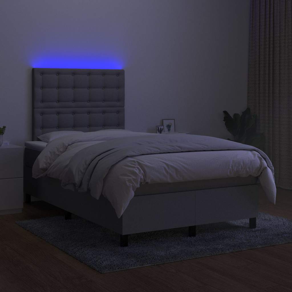 Krevet box spring s madracem LED svjetlosivi 120x200 cm tkanina