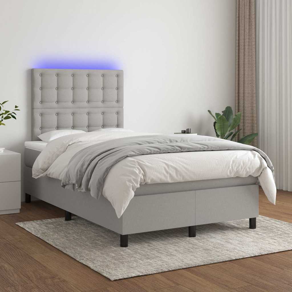 Krevet box spring s madracem LED svjetlosivi 120x200 cm tkanina