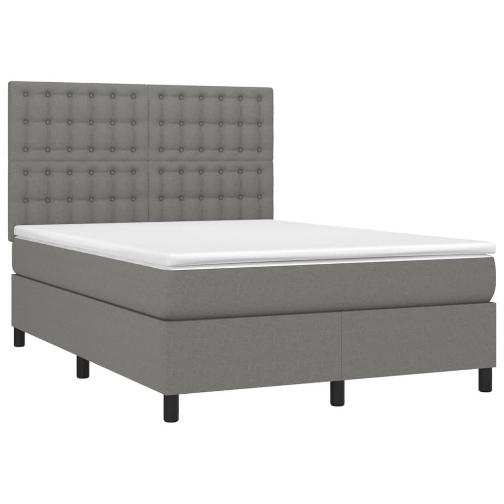 Krevet box spring s madracem LED tamnosivi 140x190 cm tkanina