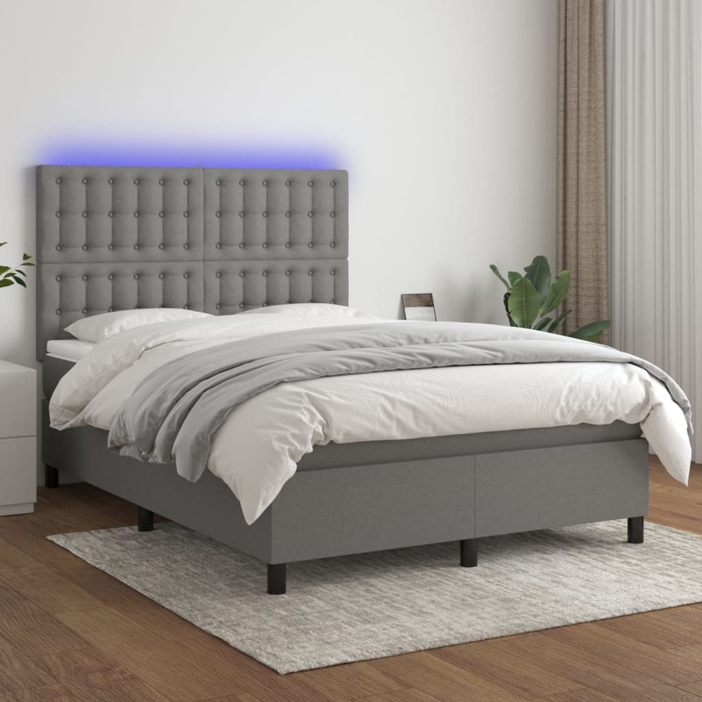 Krevet box spring s madracem LED tamnosivi 140x190 cm tkanina