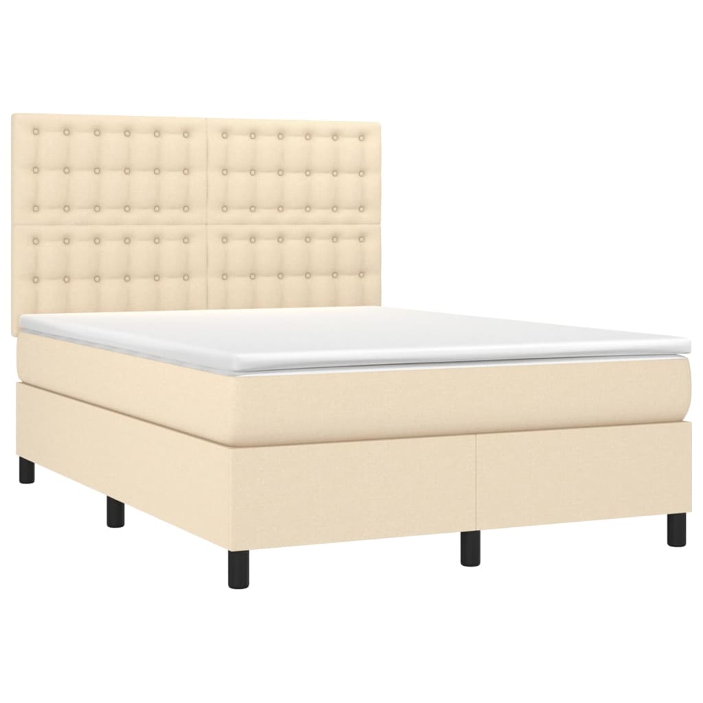 Krevet box spring s madracem LED krem 140x190 cm od tkanine