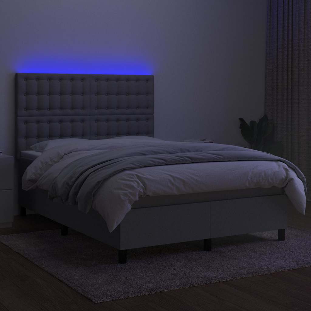 Krevet box spring s madracem LED svjetlosivi 140x200 cm tkanina