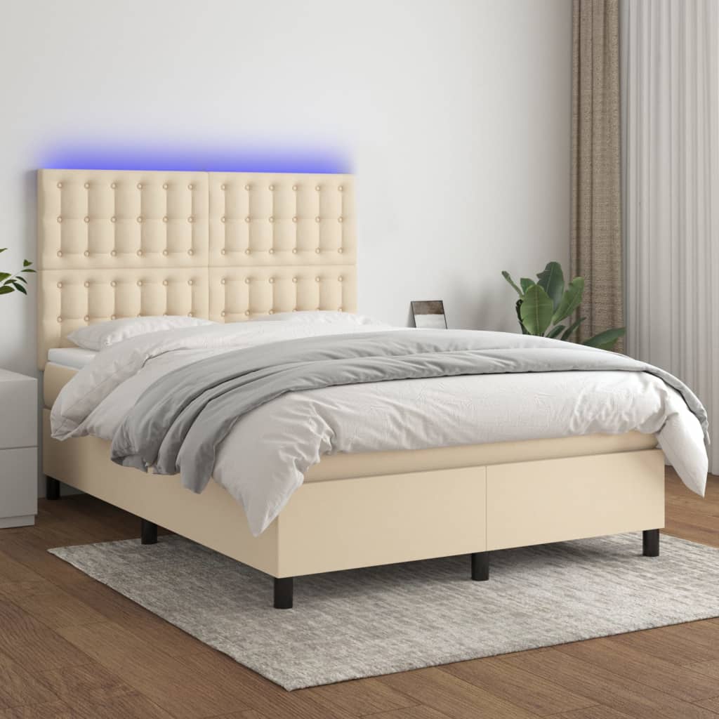 Krevet box spring s madracem LED krem 140x200 cm od tkanine