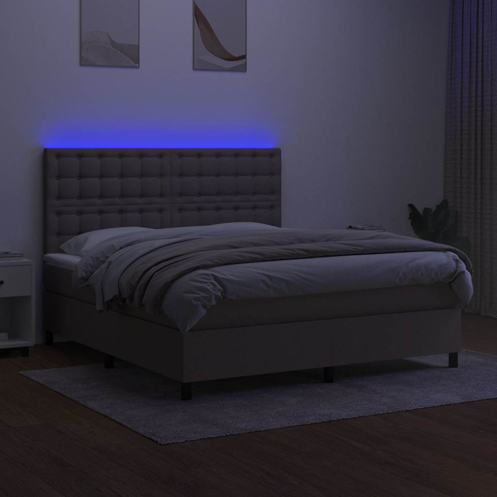 Krevet box spring s madracem LED smeđesivi 160x200 cm tkanina