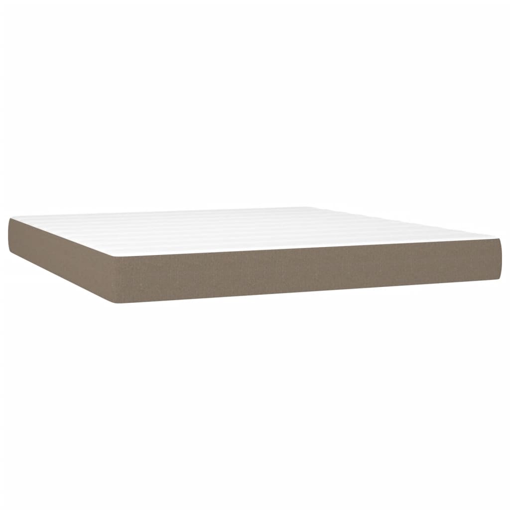 Krevet box spring s madracem LED smeđesivi 160x200 cm tkanina