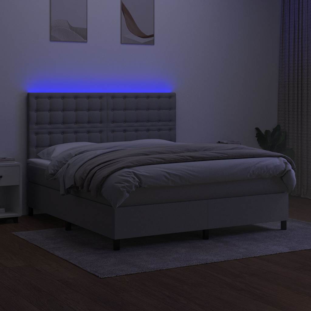 Krevet box spring s madracem LED svjetlosivi 180x200 cm tkanina