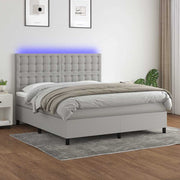 Krevet box spring s madracem LED svjetlosivi 180x200 cm tkanina