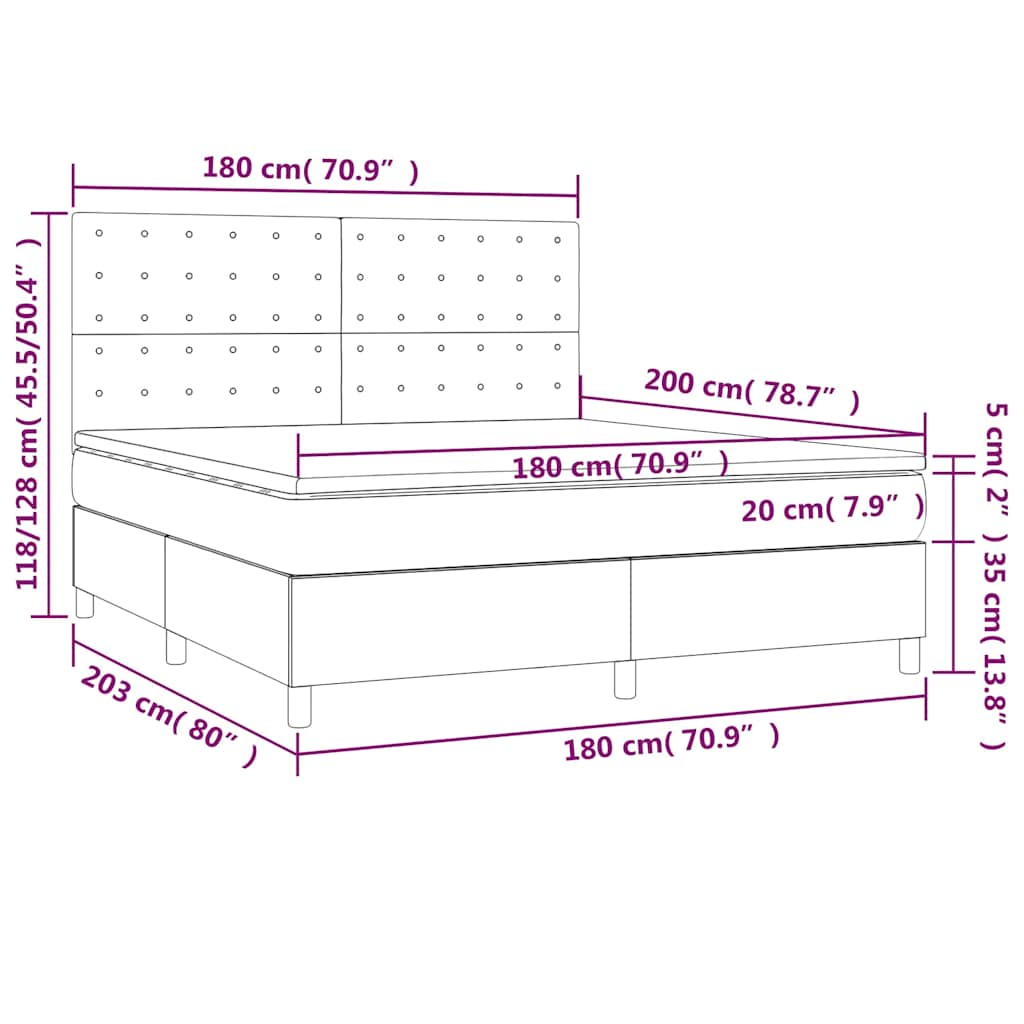 Krevet box spring s madracem LED crni 180x200 cm od tkanine
