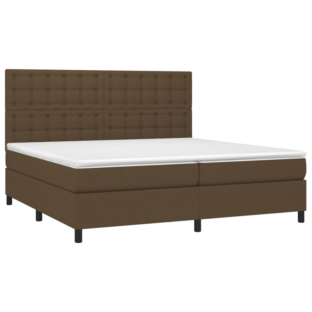 Krevet box spring s madracem LED tamnosmeđi 200x200 cm tkanina