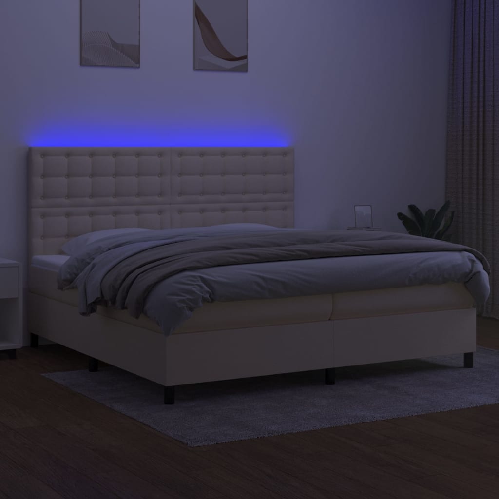 Krevet box spring s madracem LED krem 200x200 cm od tkanine