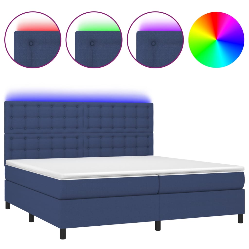 Krevet box spring s madracem LED plavi 200x200 cm od tkanine