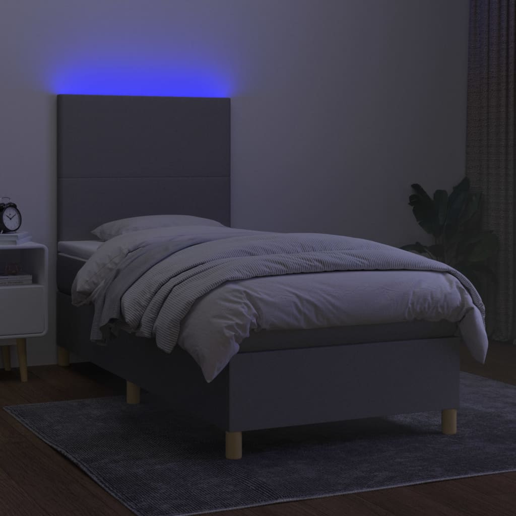 Krevet box spring s madracem LED svjetlosivi 80x200 cm tkanina