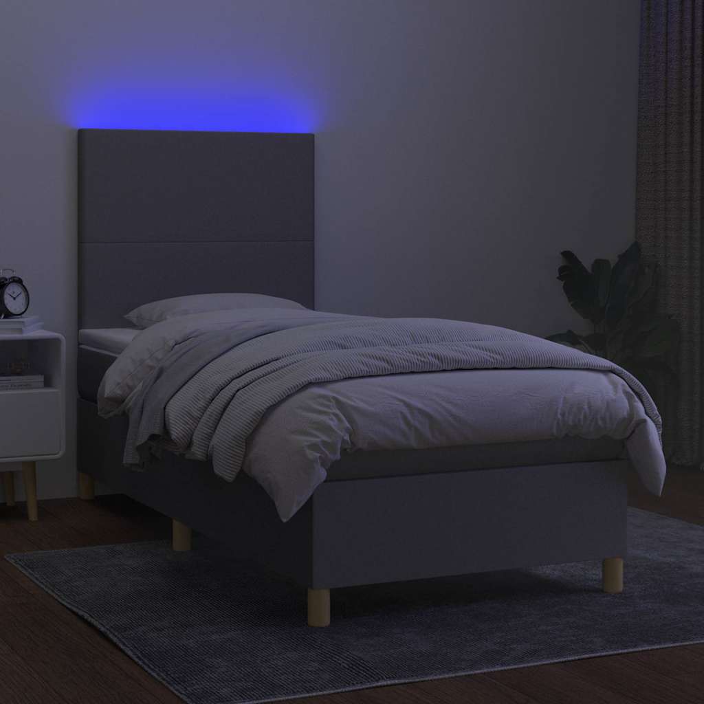 Krevet box spring s madracem LED svjetlosivi 80x200 cm tkanina
