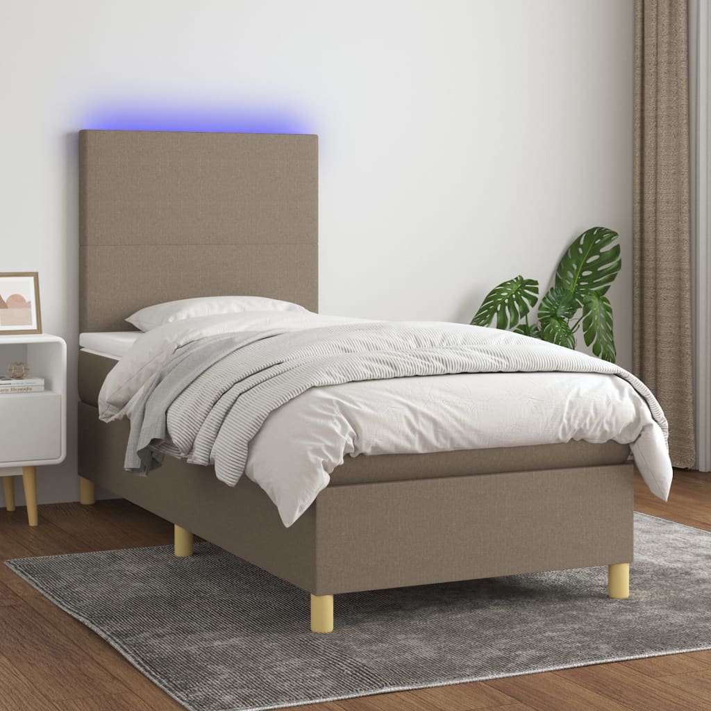 Krevet box spring s madracem LED smeđesivi 80 x 200 cm tkanina