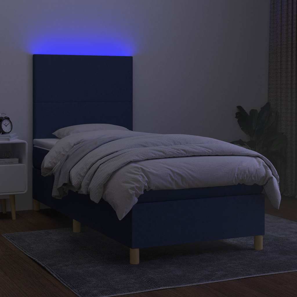 Krevet box spring s madracem LED plavi 80 x 200 cm od tkanine