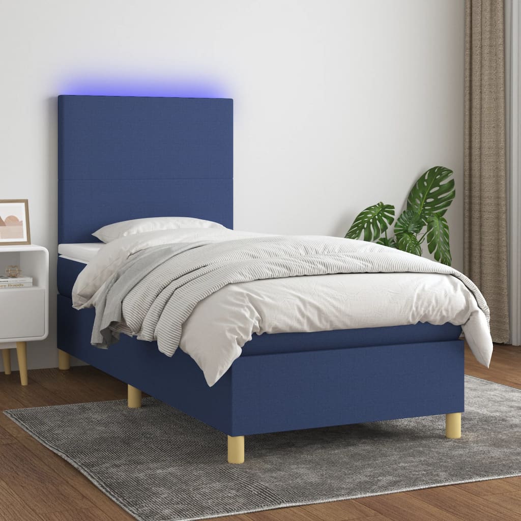 Krevet box spring s madracem LED plavi 80 x 200 cm od tkanine