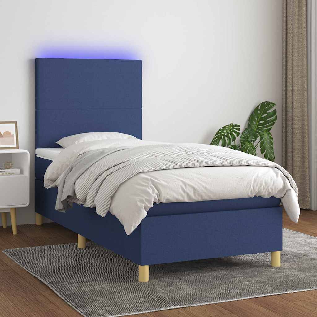 Krevet box spring s madracem LED plavi 80 x 200 cm od tkanine
