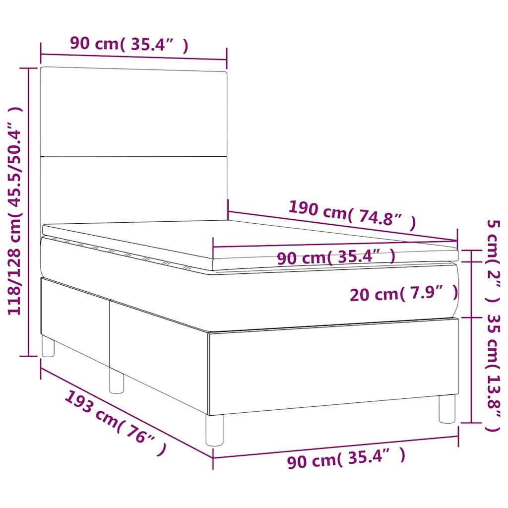 Krevet box spring s madracem LED crni 90x190 cm od tkanine