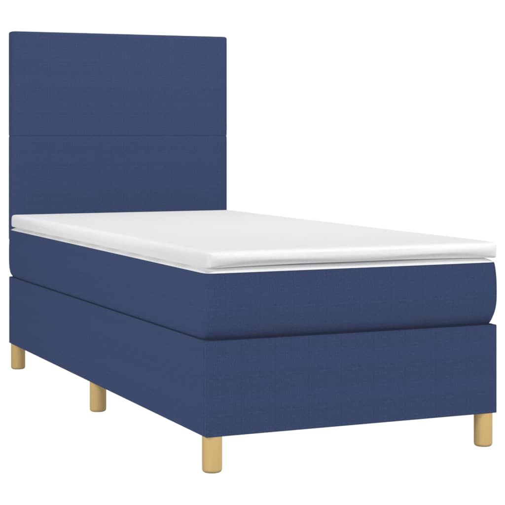 Krevet box spring s madracem LED plavi 90x190 cm od tkanine