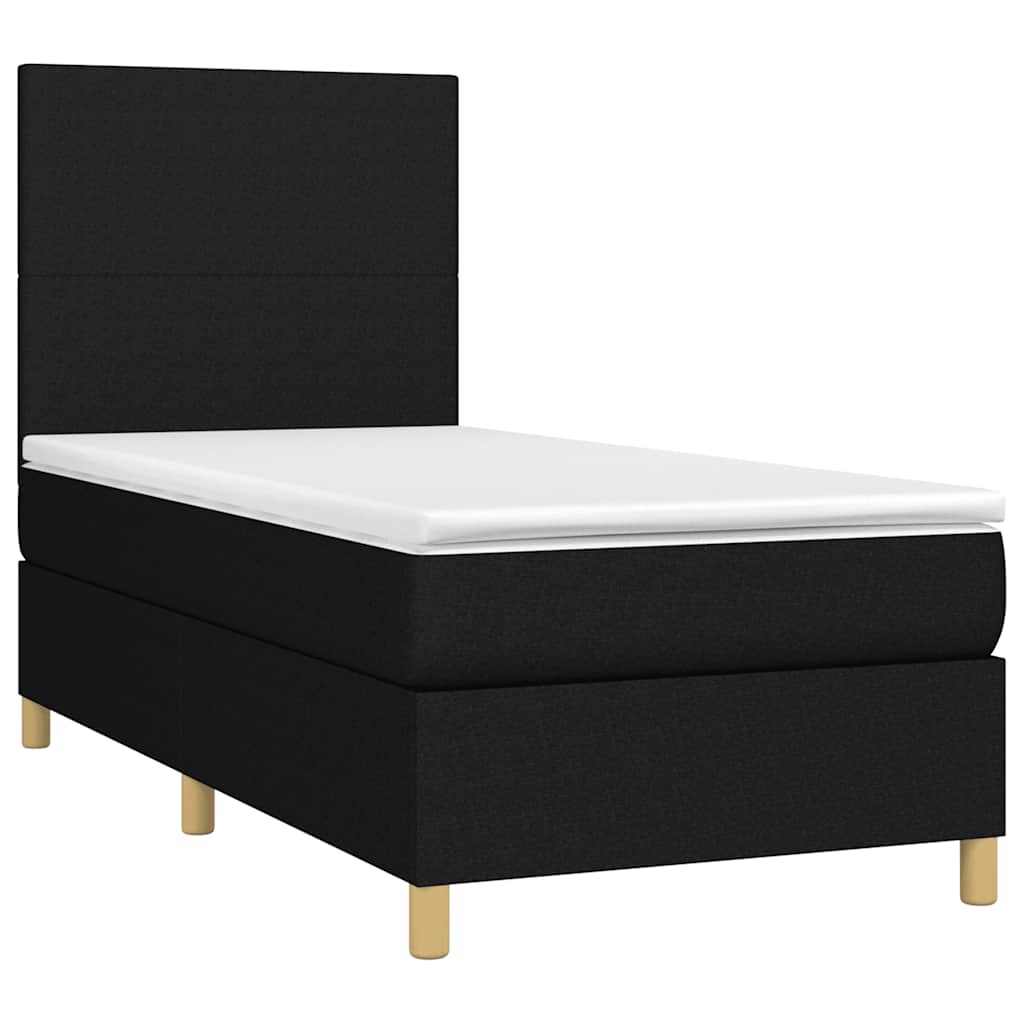 Krevet box spring s madracem LED crni 90x200 cm od tkanine