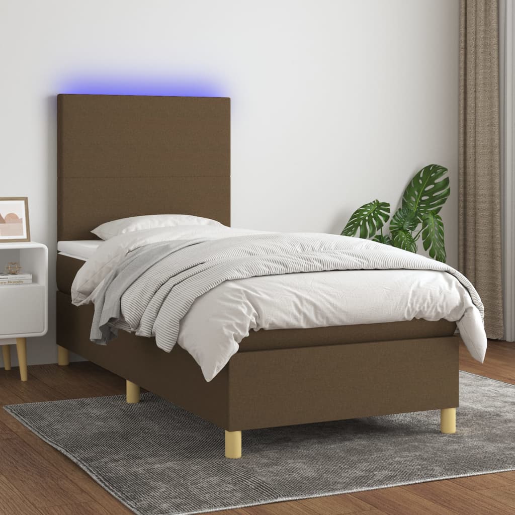 Krevet box spring s madracem LED tamnosmeđi 100x200 cm tkanina