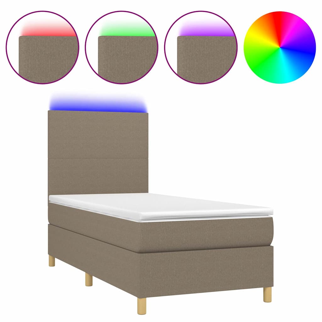 Krevet box spring s madracem LED smeđesivi 100x200 cm tkanina