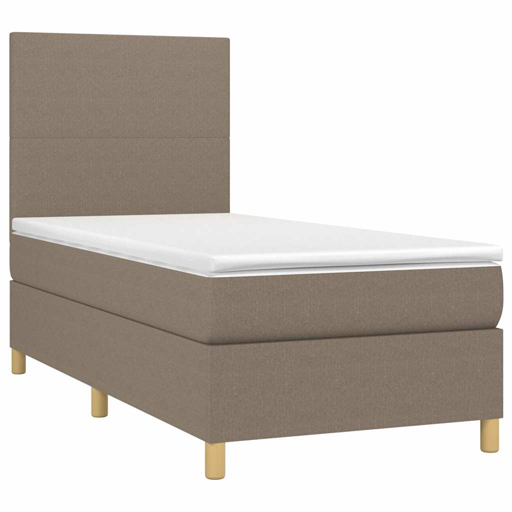 Krevet box spring s madracem LED smeđesivi 100x200 cm tkanina