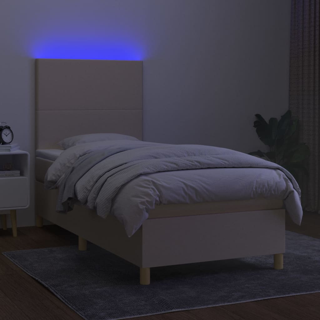 Krevet box spring s madracem LED krem 100x200 cm od tkanine