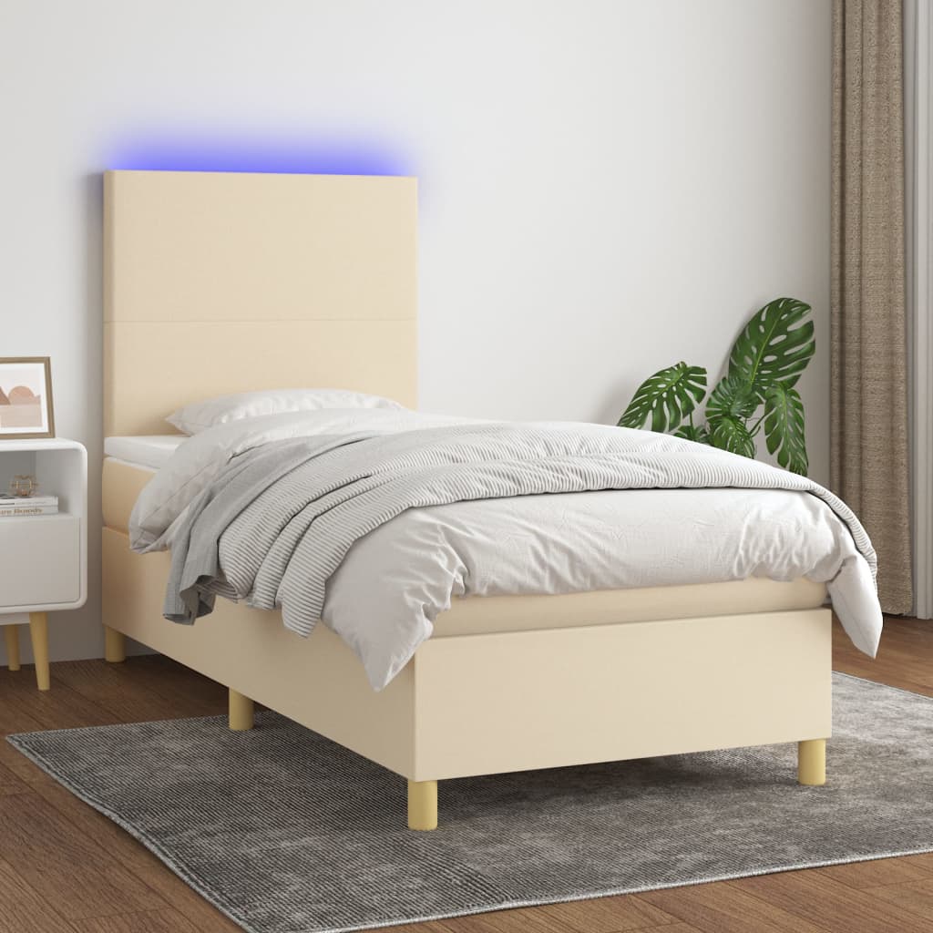 Krevet box spring s madracem LED krem 100x200 cm od tkanine